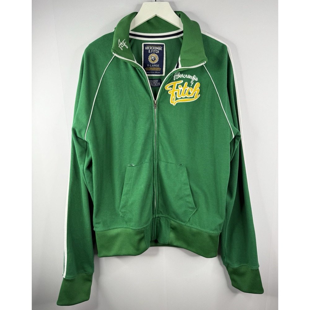 Vtg Abercrombie & Fitch Track Jacket Mens XL Green Zip Up Varsity‎ Preppy